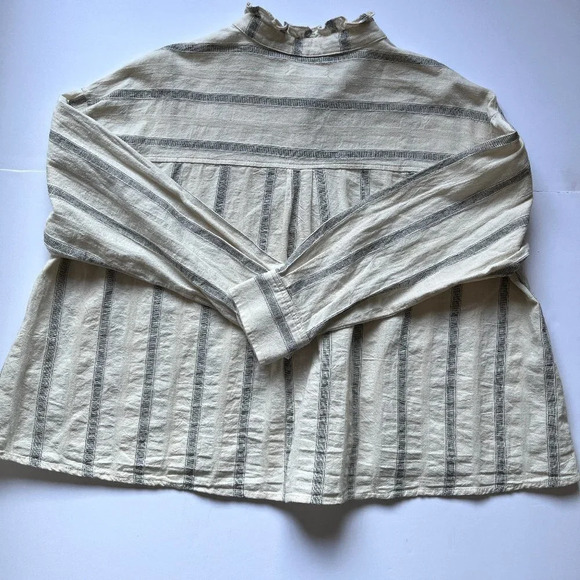 Mod Ref Striped Button Blouse Boxy  Relaxed Ruffle Collar Minimalist Cotton Sz M - Picture 8 of 14